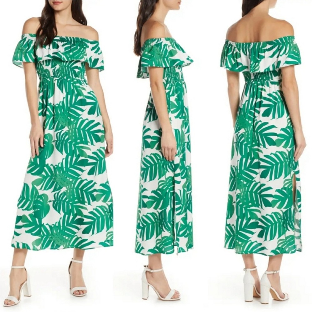 Bardot Tropical Palm Leaf Off Shoulder Maxi Dress - Picture 3 of 9